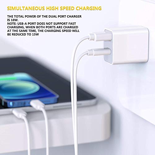 DWH 2-Port Fast Charger with 18W USB C Power Adapter, USB C Charger, Compact Type C Wall Charger for 12/12Mini/12Pro/12Pro Max/11Pro Max/XR/X/SE/8/Pixel 4XL/3A XL/3/3XL/Note10/S10/S9 and More