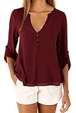 Happy Sailed Women 2016 New Casual Chiffon Button V Neck Blouses Shirts, XX-Large Red