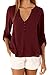 Happy Sailed Women 2018 Casual Chiffon Button V Neck Blouses Shirts,Medium Red