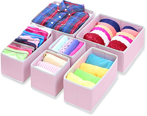 Simple Houseware Foldable Cloth Storage Box Closet Dresser Drawer Divider Organizer Basket Bins for Underwear Bras, Pink (Set of 6)