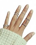 CYimejo Fashion 6pcs Stack Rings Leaf V Rhinestone Joint Rings Knuckle Nail Ring Set …