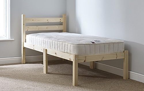 STRICTLY BEDS&BUNKS Thor Pine Single Bed Frame including Sprung Mattress (20 cm), Single 2ft 6 (5ft 9), Natural, Small Single