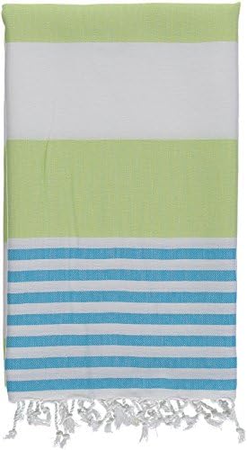 Kuru Towels - Turkish Beach Towels – 100% Cotton Premium Quality Multipurpose Peshtemal for Fast Drying &amp; Easy Storage. Great for Travel, Spa, Pools, Bath and Gym - Cabana Lime and Aqua