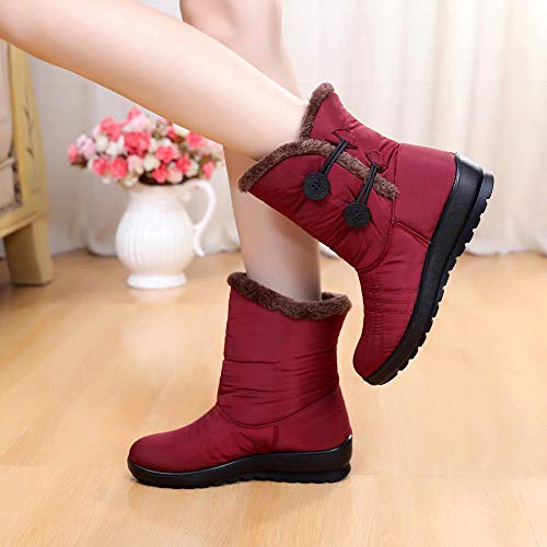 Teresamoon Women's Ladies Winter Waterproof Short Snow Boots Footwear Warm Shoes (Red/36)