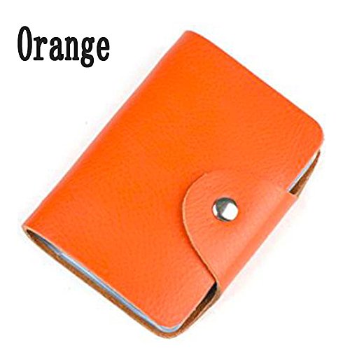 Soft Leather Credit Card Holder Protector Wallet Bag For Women Men - 24 Card Slots 2 Pack (Black&Orange)