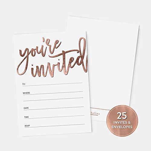 25 Rose Gold You're Invited Fill-In Party Invitations and Envelopes, Faux Rose Gold Texture, For Bridal Shower, Rehearsal Dinner, Birthday Party, Anniversary, Graduation - Thumbnail 6