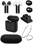 Ultimate AirPod Accessory Pack - AirPod Skins, Charging Case, Straps, Earhooks, Eartips and Hardshell Case (Matte Black)