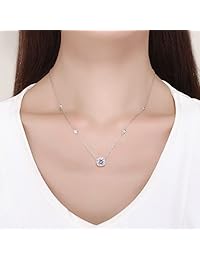 SBLING Platinum Plated AAAA Cubic Zirconia Cushion Shape Halo Pendant Necklace- Gifts for Women Girls