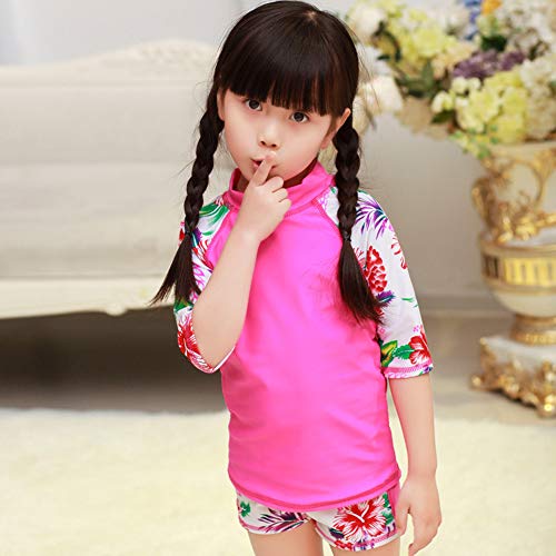 HDOBHIO Baby Toddler Girls Swimsuit Rashguard Set Flower Tankini (Pink, Tag XL/4-5Years) - Thumbnail 2
