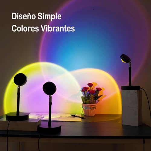 Miortior Lampara Sunset, Lampara Atardecer de Proyección de 16 Colores, 4 Modos, Rotación de 180° y Control Remoto, Luz de la Atmósfera del Sunset para Selfies, Fotografía, Decoración, Dormitorio