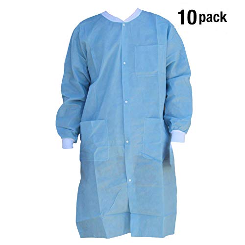 Vivid Professional Lab Coat for Laboratory with 5 Button Closure, Ceil Blue, Pack of 10 (Large, Ceil Blue)
