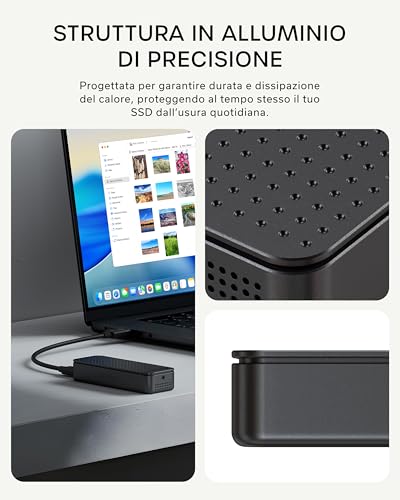 SATECHI DotDisk™ M.2 NVMe SSD Case 80Gbps USB4 V2 Aluminium Active Cooling, Ultra Fast Transfer for Thunderbolt 5 and USB4 - Sideral Black