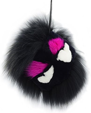 eShion Real Raccon Fur Monster Keychain with Gold Plated Key Ring for Handbag Cell Phone Ornament(Dark Gray)