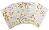 PartyFuFu Bachelorette Party Tattoos Mixed Set of 40 Gold Metallic Temporary Flash Tattoos for Women & Girls Over 50 Tattoos Makes a Perfect Gift