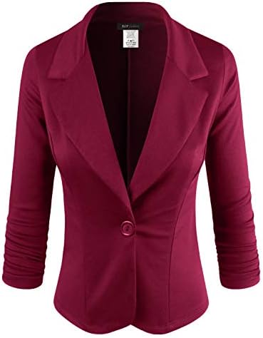 ELF FASHION Women's Lightweight Stretch 3/4 Sleeve Blazer Jacket with Plus Size (Size S~3XL)
