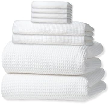 Gilden Tree 100% Natural Cotton Classic Waffle Weave Bath Towel Set with Bath Mat (Cream)
