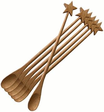 Small Wooden Spoons Star Shaped Cocktail Party Spoon Set Ice Cream Smoothie Reusable Eco Friendly Spoons (set of 6) Approx.8-8.5"