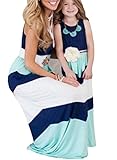 Rainlover Mother and Daughter Stripe Stitching Boho Long Maxi Dress