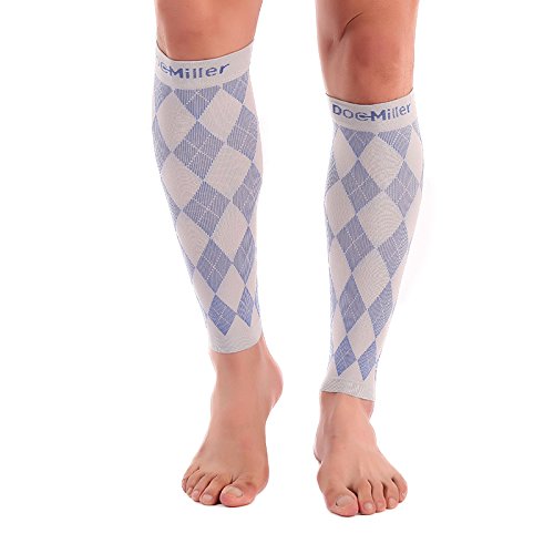 Doc Miller Premium Calf Compression Sleeve 1 Pair 20-30mmHg Strong Calf Support Graduated Pressure for Sports Running Muscle Recovery Shin Splints Varicose Veins (Argyle Gray.Blue, Medium)