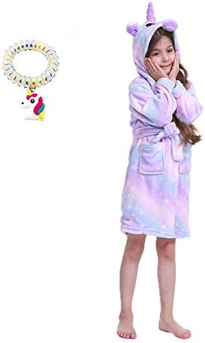 Kids Unicorn Robe Girls Soft Plush Bathrobe Novelty Hooded Nightgown Gift