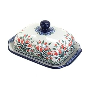 Blue Rose Polish Pottery Spring Tulip Butter Dish