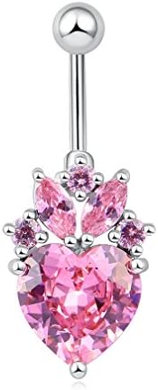KIMING Silver Plated Hearts Cubic Zircon Cz Sexy Belly Button Piercings Navel Rings Body Jewelry Pink