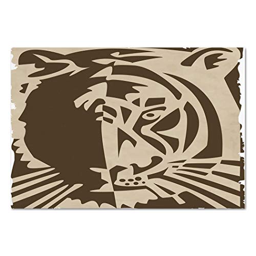 Large Wall Mural Sticker [ Tiger,Abstract Big Jungle Cat Predator Feline Grunge Elements Safari Hunting Action Image Decorative,Tan Brown ] Self-adhesive Vinyl Wallpaper / Removable Modern Decorating