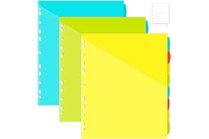 JISUSU 8-Tab Plastic Binder Dividers with Front Pockets - 3 Sets, 24 pcs Multicolor Pocket dividers for 3-Ring Binders, dividers with tabs