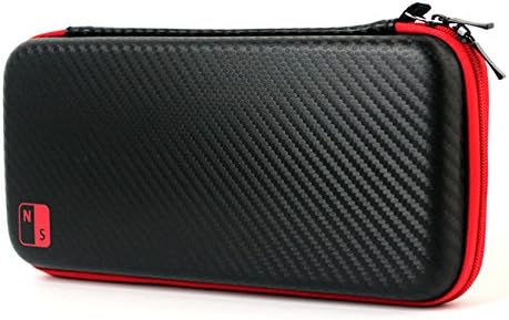 Reboos Nintendo Switch Carrying Case with Strap and Tempered Glass Screen Protector for Nintendo Switch (2017), Holds Console, Games, Joycons, Ear Buds and small USB charger (Black/Red)