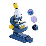 Scientoy Microscope for kids, 100X,400X and 1200X Magnification with Prepared Slides,Science Toys for Children, Blue/Yellow