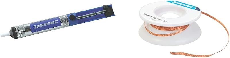 Silverline 633609 Metal Solder Sucker 185mm & 512655 Desoldering Wire 2mm