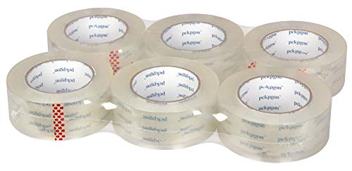 Pckpgon Crystal Clear Packing Tape, 6 Rolls, 1.88 Inch x 109.3 Yard, 2.6mil Thick, Heavy Duty Sealing Adhesive Tape for Moving Packaging Shipping