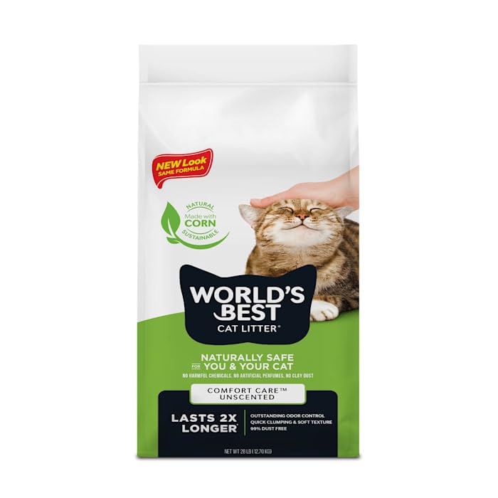 WORLD'S BEST CAT LITTER Comfort Care Unscented, 28-Pounds - Natural Ingredients, Quick Clumping, Flushable, 99% Dust Free & Made in USA - Long-Lasting Odor Control & Easy Scooping