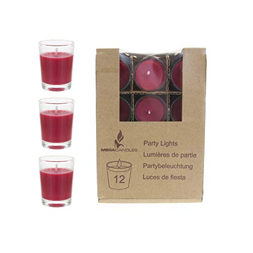 image for Mega Candles 12 pcs Unscented Red Glass Container Candle, Mini Party L