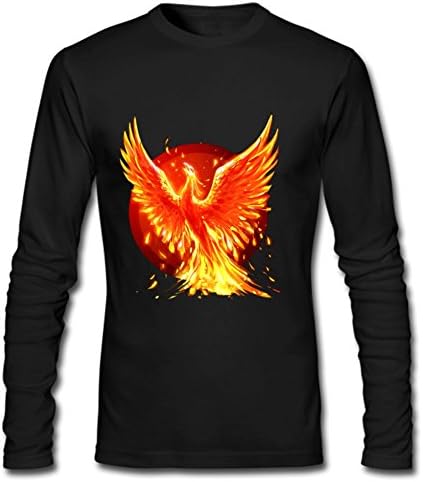 Windenw870 Flaming Phenix Men's Long Sleeve Cotton Crewneck T-Shirt S Black