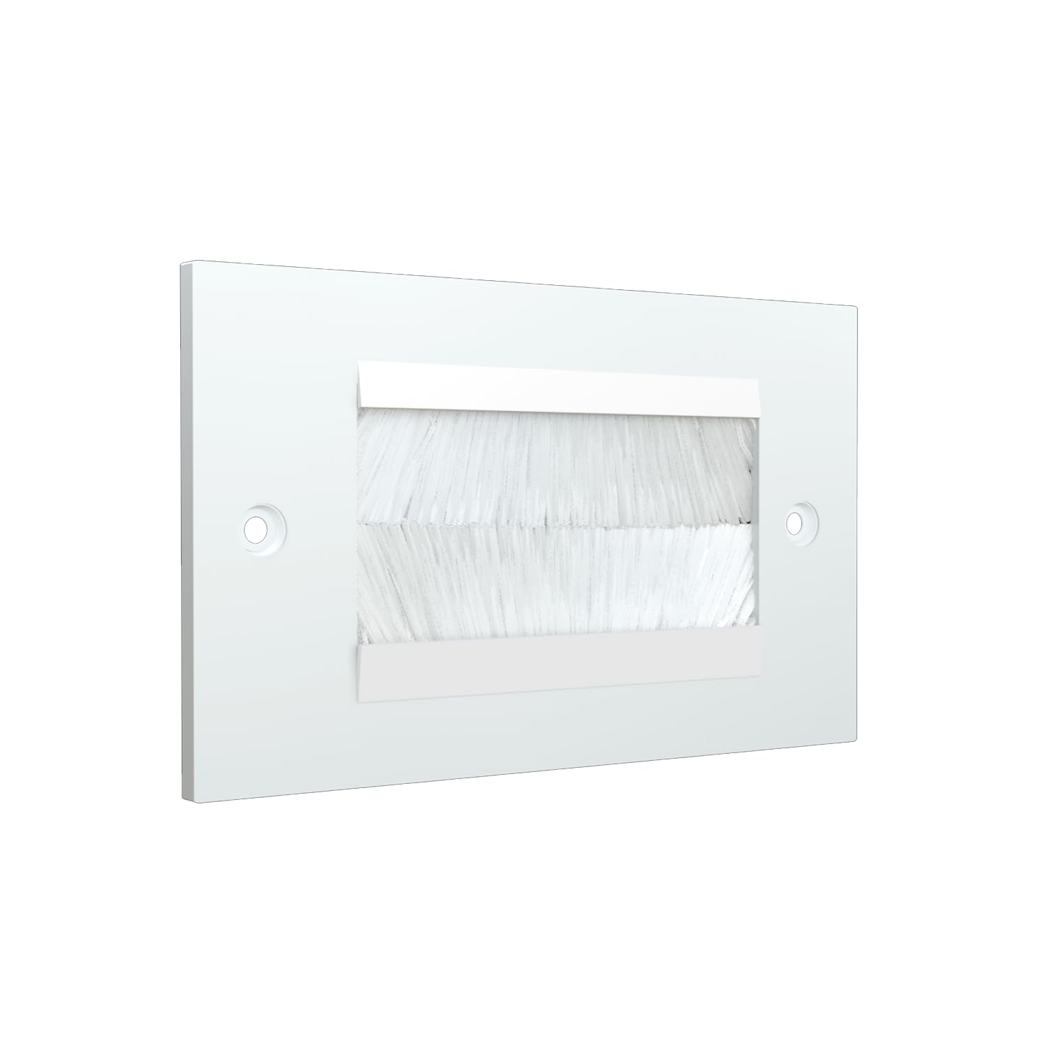 rhinocables Double Gang Faceplate Brush Plate with Black or White Brushes for Wall-Mounted Installation Tidy Cable Pass Through Insert for Wires and Cable Access (White Brush)