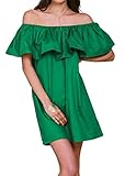 Relipop Women's Off Shoulder Ruffles Mini Dress Cotton casual Short Dress (X-Large, Green)