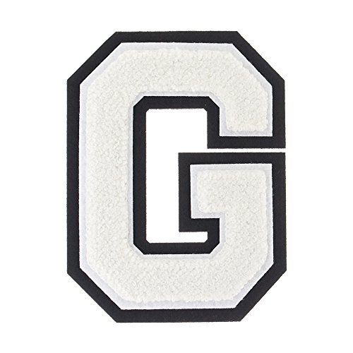 G - White on Black - 4 1/2 Inch Heat Seal/Sew On Chenille Varsity Letter - Thumbnail 5