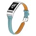 JOYOZY Leather Band Compatible with Fitbit Charge 2 Replacement Bands,Slim Classic Genuine Leather Wristband Fitness Strap Women(Smoky Blue with Silver Buckle)