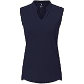 Rdruko Women's Golf Shirts Sleeveless V-Neck Collarless Quick Dry Tennis Running Athletic Tennis Polo T-Shirts