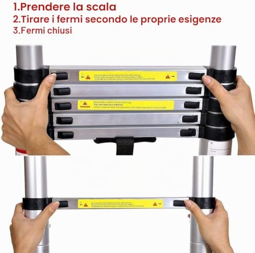 5M Scala Telescopica in Alluminio Scala Retrattile pieghevole, Capacità 150kg (2,5M+2,5M)