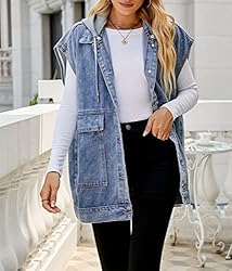 PAODIKUAI Women's Denim Vest Mid Long Jean Vest
