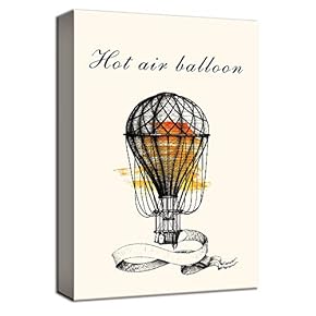 Canvas Wall Art The Air Balloon with Belt Yellow Painting Artwork for Home Decor Framed - 12x18 inches