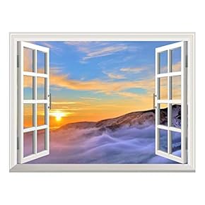 Removable Wall Sticker/Wall Mural - Majestic View of Sea of Clouds at Sunrise | Creative Window View Wall Decor - 24"x32"