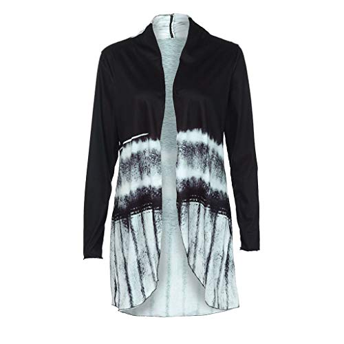 Blouse for Women Elegant, Yezijin Women Tie-Dye Hi-Low Open Cardigan Long Sleeve Asymmetric Top Blouse 2019 New Black - Thumbnail 4