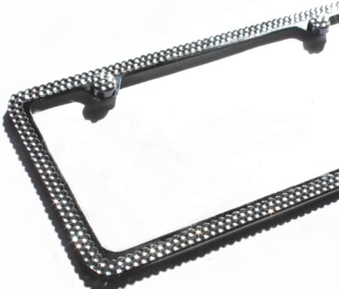 2 Row Clear Crystal Bling Diamond Sparkle Rhinestone License Plate Frame &amp; 2 Screw Caps