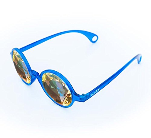 GloFX Transparent Blue Kaleidoscope Glasses - Rainbow Bug Eye - Flat Back