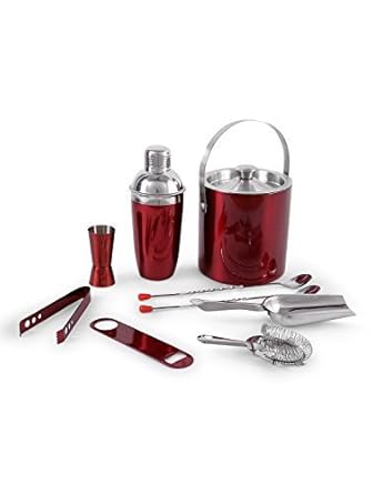 King International Stainless Steel Plain Bar Accessories (Red) -Set of 9 Pieces