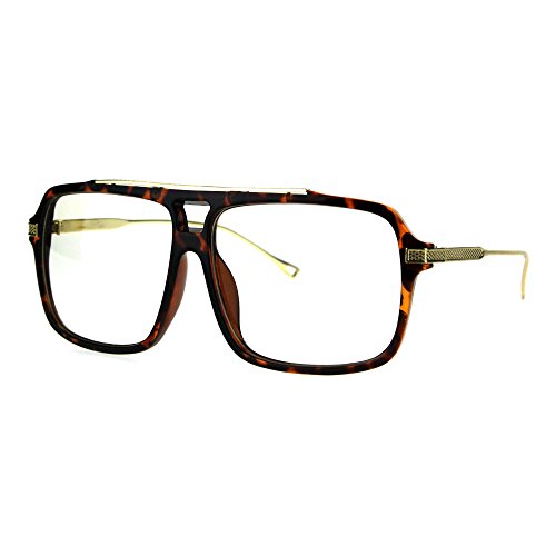 Mens Clear Lens Glasses Trendy Hip Square Frame Eyeglasses UV400 Brown Tort Gold