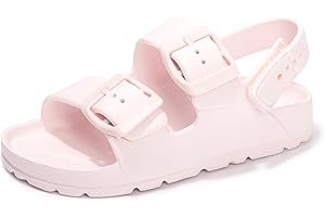 FUNKYMONKEY Unisex-Child Slides Double Buckle Adjustable EVA Flat Sandals for Boys Girls